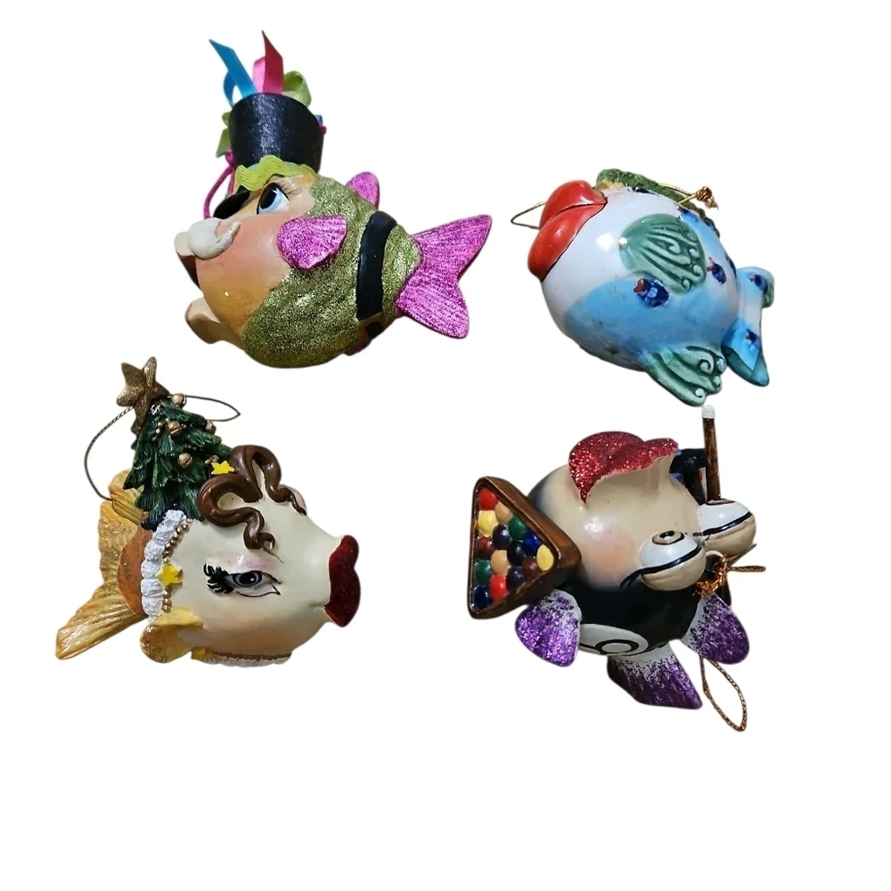 Katherine's Collection Big Red Lips Fish Billards 8 Ball Tree Nutcracker Lot 4